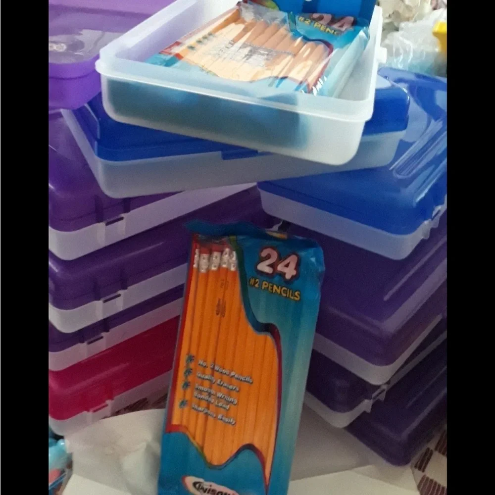2 Plastic Pencil Box Organizers w/ 3 pks 24 = 72pc #2 pencils New
